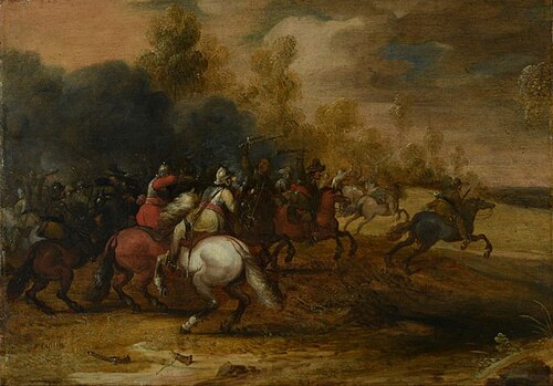 Landscape with a cavalry skirmish, 1663, Pauwel Casteels