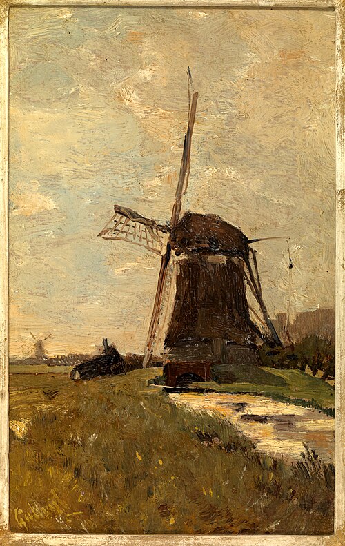 Polderlandschap met molens., , Paul Joseph Constantin Gabriël