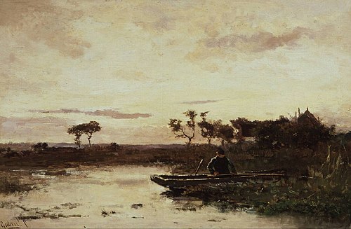 Polderlandscape with fisherman, 1887, Paul Joseph Constantin Gabriël