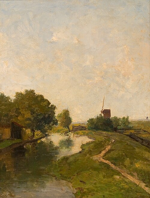 Polderlandschap (Watermolen aan een vaart bij Leiden), 1873, Paul Joseph Constantin Gabriël