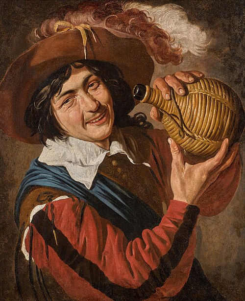 A Young Man, Wearing a Feathered Hat and Holding a Wine Flask, 1628, Theodoor Rombouts