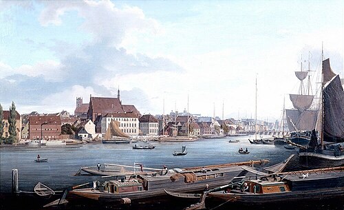 View of Szczecin from the Oder side with the church of St. John, 1836, Ludwig Eduard Lütke