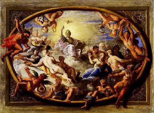 Minerva with Allegorical Figures of the Arts and Sciences (sketch for the ceiling of the Banqueting , 1700, Antonio Verrio