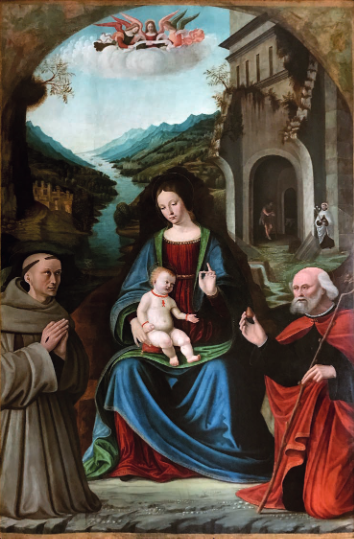 Sacra conversatione with Saints Francis and Anthony as well as Anthony of Padua and John the Baptist, 1520, Alessandro Araldi