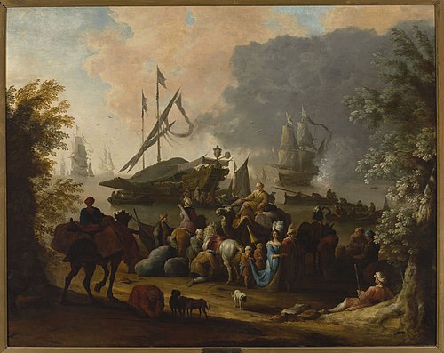 Scene in an Eastern port, , Hendrik van Minderhout