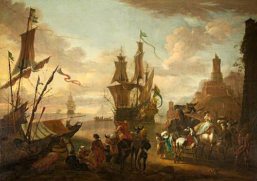 A Harbour Scene with Oriental Figures, 1671, Hendrik van Minderhout