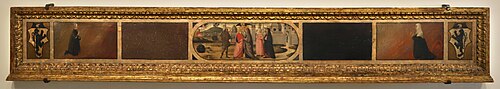 Predella with Meeting at the Golden Gate and donors, , Biagio di Antonio Tucci