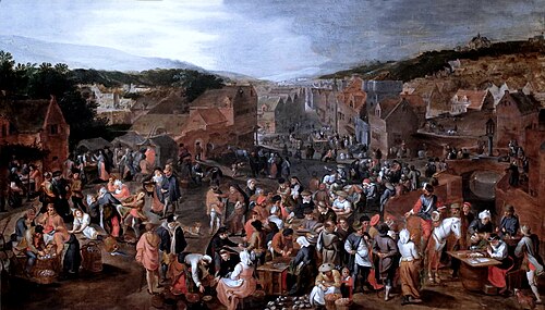 Market Scene on the Village Square, 1579, Gillis Mostaert