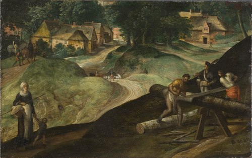 Landscape with Men Sawing Timber, 1573, Gillis Mostaert