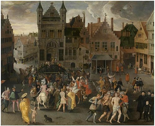 Passion Play on the Grote Markt in Antwerp, 1576, Gillis Mostaert