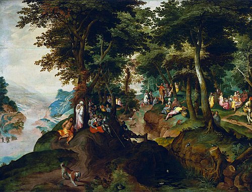 Paysage avec saint Jean prêchant, 1600, Gillis Mostaert