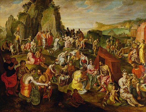 Moses strikes water from the rock, 1560, Gillis Mostaert