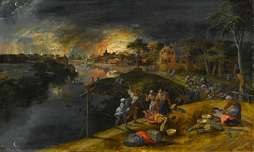 Scène de guerre et d'incendie, 1569, Gillis Mostaert