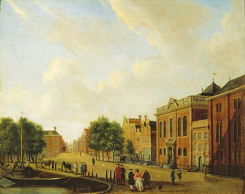 Hoogduitse Synagoge and Nieuwe Synagoge at the Deventer Houtmarkt in Amsterdam, 1765, Jan Ekels