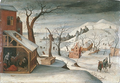 Winter landscape with the Flight into Egypt, 1608, Abel Grimmer