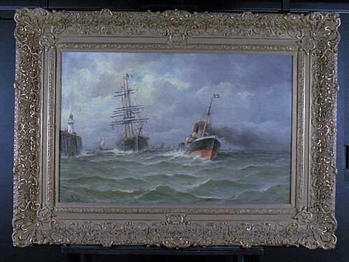 Een zeesleepboot met barkschip, 1849, René Théodore Berthon
