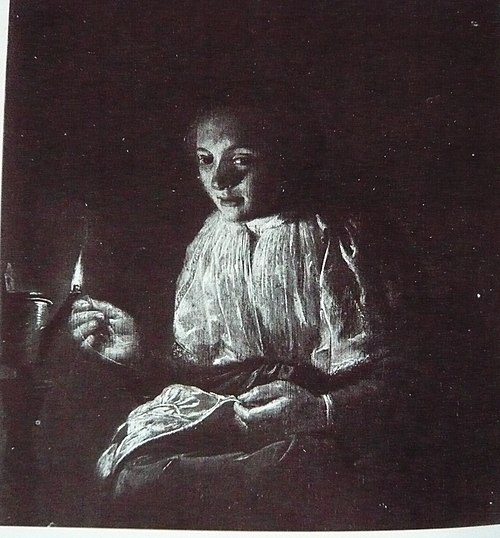 Woman sewing by lamplight, 1633, Judith Leyster