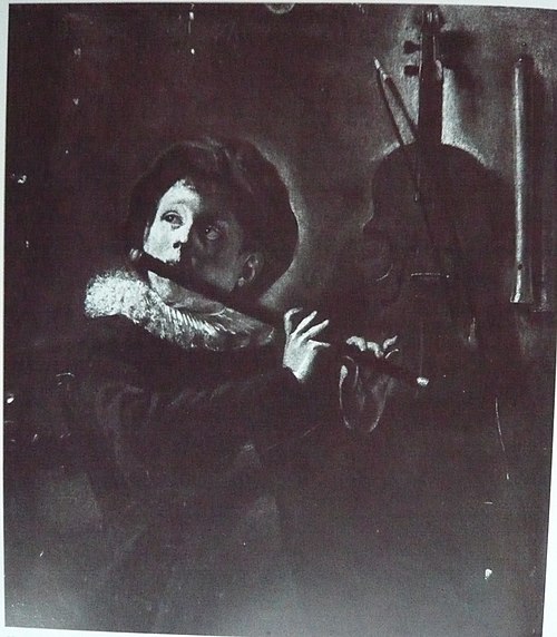 Young flute player by lamplight (with two recorders on the wall), 1635, Judith Leyster