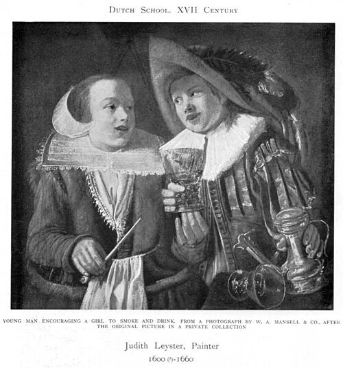 Young man encouraging a girl to smoke and drink, 1700, Judith Leyster
