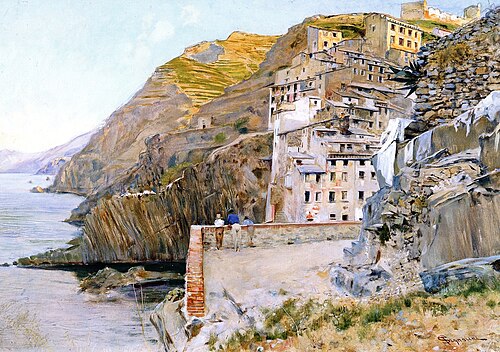 View of the village of Riomaggiore, 1892, Telemaco Signorini