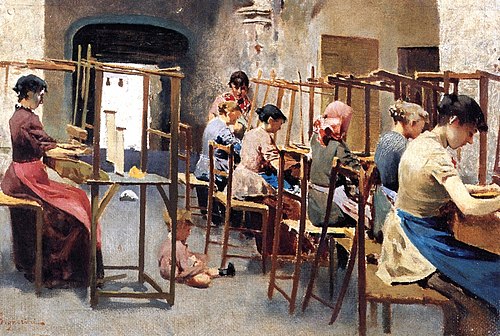 Straw weavers at Settignano, 1881, Telemaco Signorini