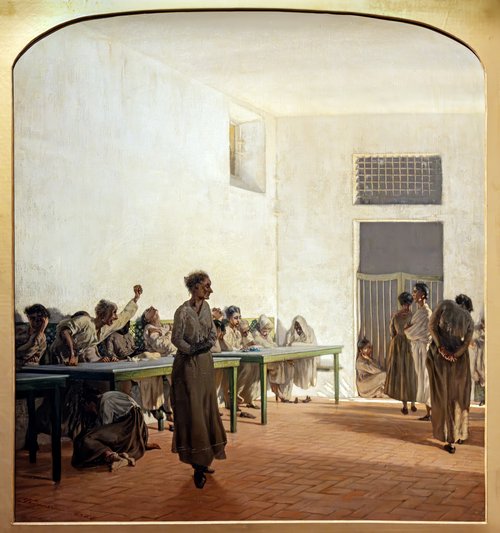 The hall of the madwomen in the hospice of San Bonifacio, 1865, Telemaco Signorini