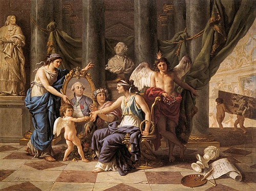 Allegory on the Installation of the Museum in the Grande Galerie of the Louvre, 1783, Jean-Jacques Lagrenée