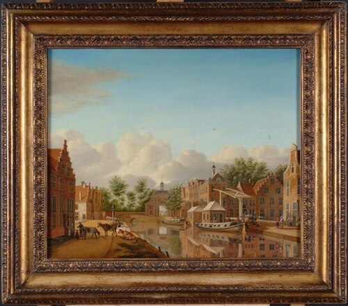 View of Nieuwe Mare, Korte Mare and Langegracht in Leiden; in the distance the Marepoort, 1771, Paulus Constantijn la Fargue