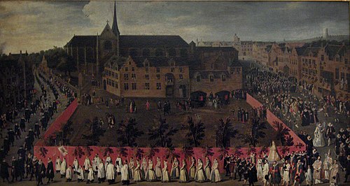 Les archiducs Albert et Isabelle assistant à la procession des pucelles au Sablon à Bruxelles, 1700, Antoine Sallaert