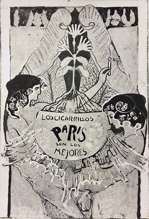 Los Cigarrillos Paris - Estudo preliminar para cartaz de propaganda de cigarros, 1901, Eliseu Visconti