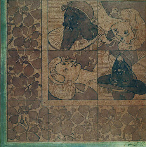 Figuras e flores - Ladrilhos de cerâmica - Estudo para decoração de piso, 1897, Eliseu Visconti
