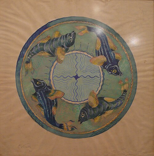Peixes - Estudo para prato em cerâmica, 1914, Eliseu Visconti