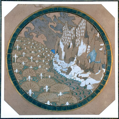 Paisagem rochosa estilizada - Email cloisonné - Estudo para Marchetaria, 1901, Eliseu Visconti