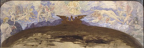 A Poesia e o Amor Afastando a Virtude do Vício - Estudo do primeiro friso sobre o proscênio do Theat, 1906, Eliseu Visconti