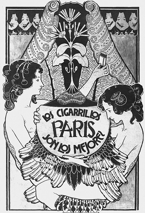 Los Cigarrillos Paris - Cartaz de propaganda de cigarros para concurso na Argentina, 1901, Eliseu Visconti
