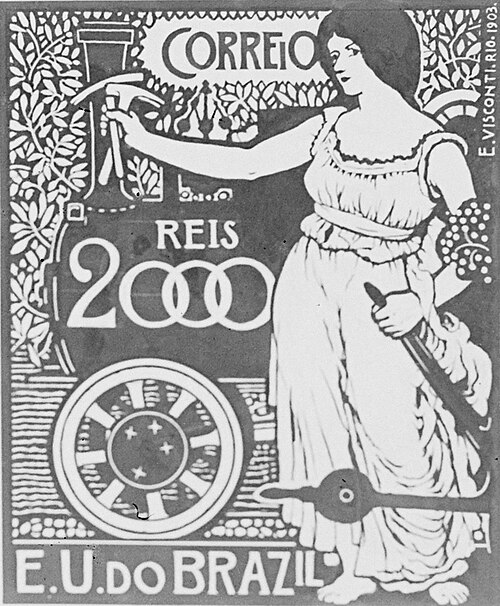 A Engenharia - Projeto para selo integrante da coleção vencedora do Concurso dos Correios de 1904, 1903, Eliseu Visconti