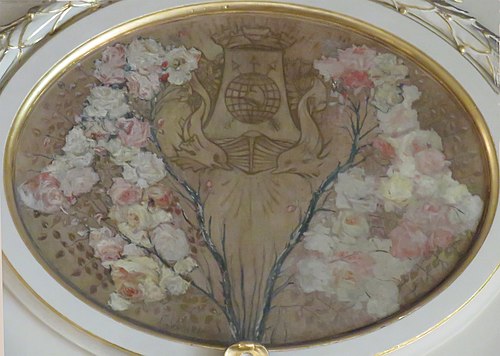 Brasão com flores - Medalhão no foyer do Theatro Municipal do Rio de Janeiro, 1916, Eliseu Visconti