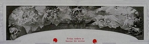 A poesia e o amor afastando a virtude do vício - Primitivo friso sobre o proscênio do Theatro Munici, 1908, Eliseu Visconti