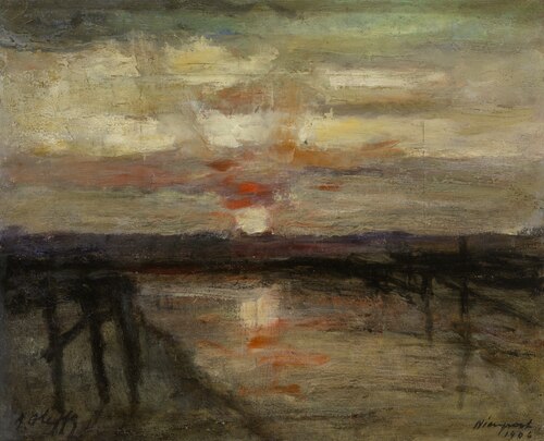 Sunset in Nieuwpoort, 1906, Auguste Oleffe