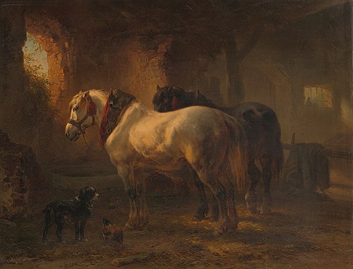 Stal met paarden, 1853, Wouterus Verschuur