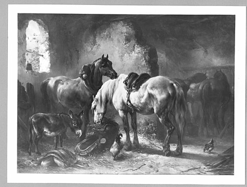 horses in the stable, 1850, Wouterus Verschuur