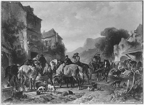 Vor dem Gasthof (Ruhende Reiter und Pferde), , Wouterus Verschuur