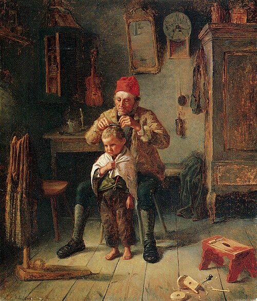 Pojan Hiuksia Leikataan, 1867, Karl Emanuel Jansson