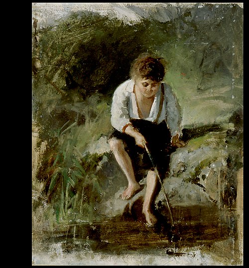 Pojke som metar fisk, studie, 1873, Karl Emanuel Jansson