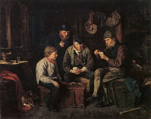 Åland Sailors Playing Cards in a Log Cabin (The Ace of Clubs), 1871, Karl Emanuel Jansson