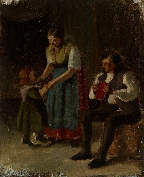 Mor som dansar med sin flicka, skiss, 1869, Karl Emanuel Jansson