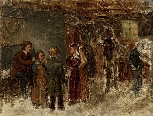 Skolinteriör, skiss, 1870, Karl Emanuel Jansson