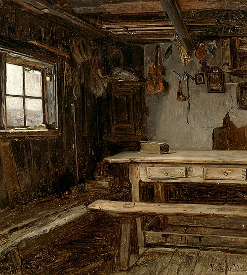Interiör av en åländsk stuga, 1871, Karl Emanuel Jansson