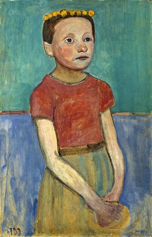 Half figure of a girl with a yellow wreath in her hair, 1902, Paula Modersohn-Becker