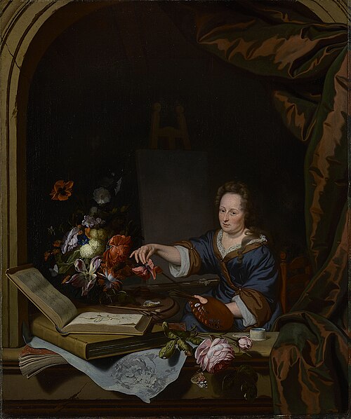 Rachel Ruysch in her studio, 1692, Rachel Ruysch